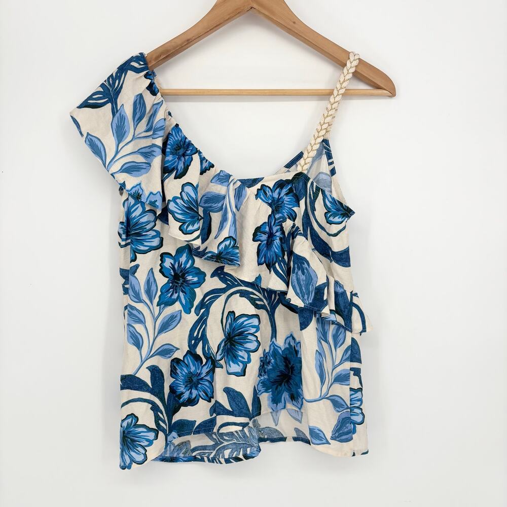 Adelyn Rae Blue Braided Strap Floral Ruffle Tank Size S - Picture 2 of 5